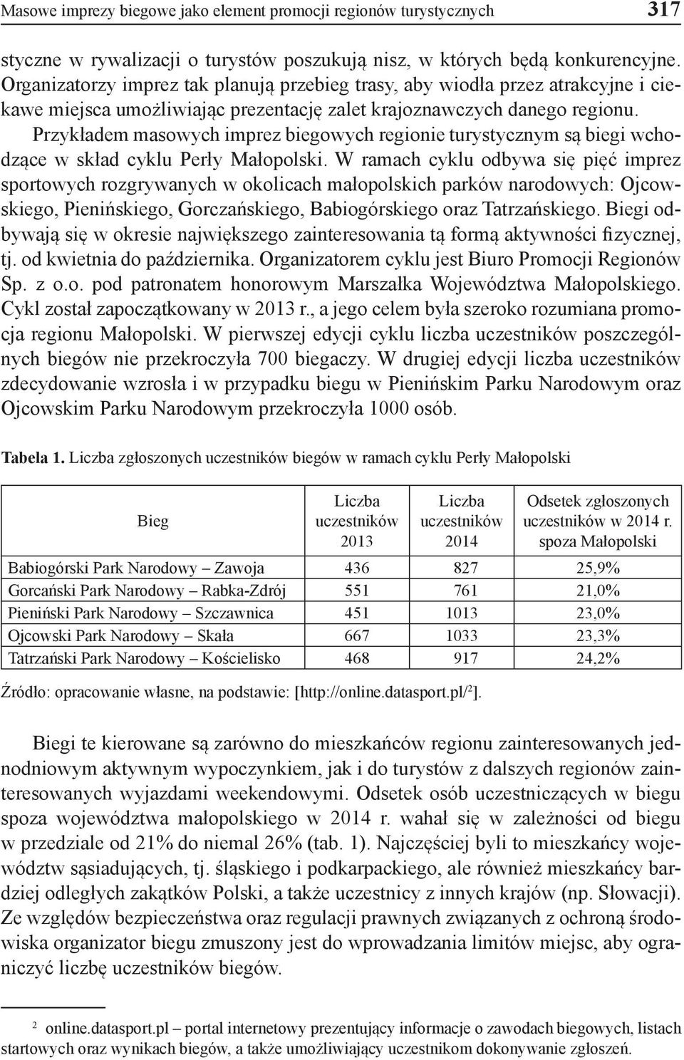 Przykładem masowych imprez biegowych regionie turystycznym są biegi wchodzące w skład cyklu Perły Małopolski.