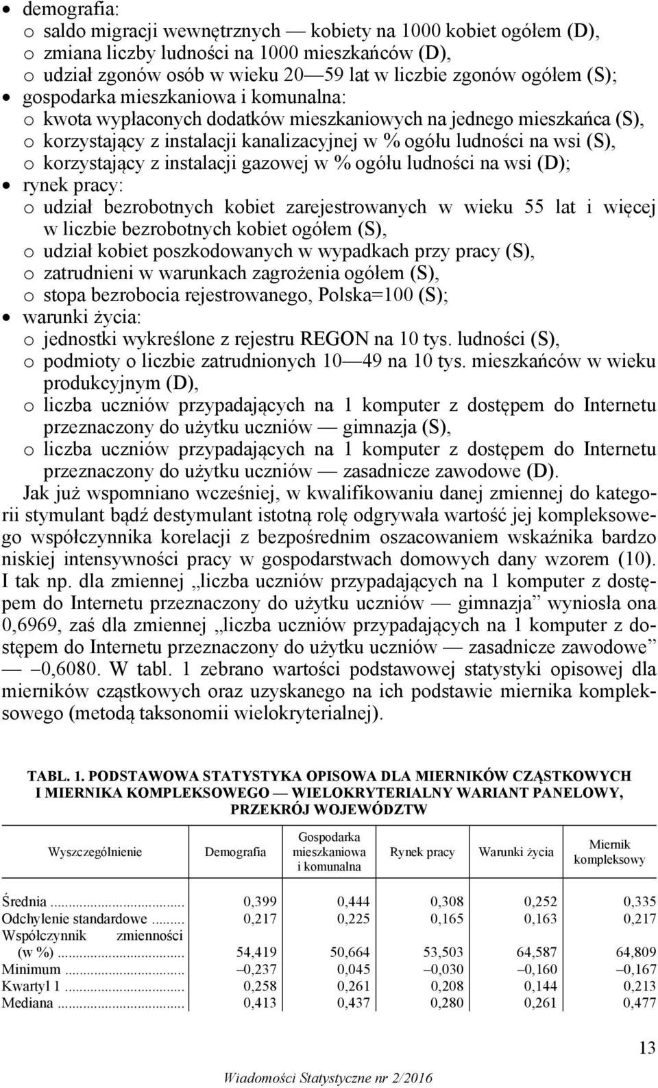 rynek pracy: o udzał bezrobotnych kobet zarejestrowanych w weku 55 lat węcej w lczbe bezrobotnych kobet ogółe (S), o udzał kobet poszkodowanych w wypadkach przy pracy (S), o zatrudnen w warunkach