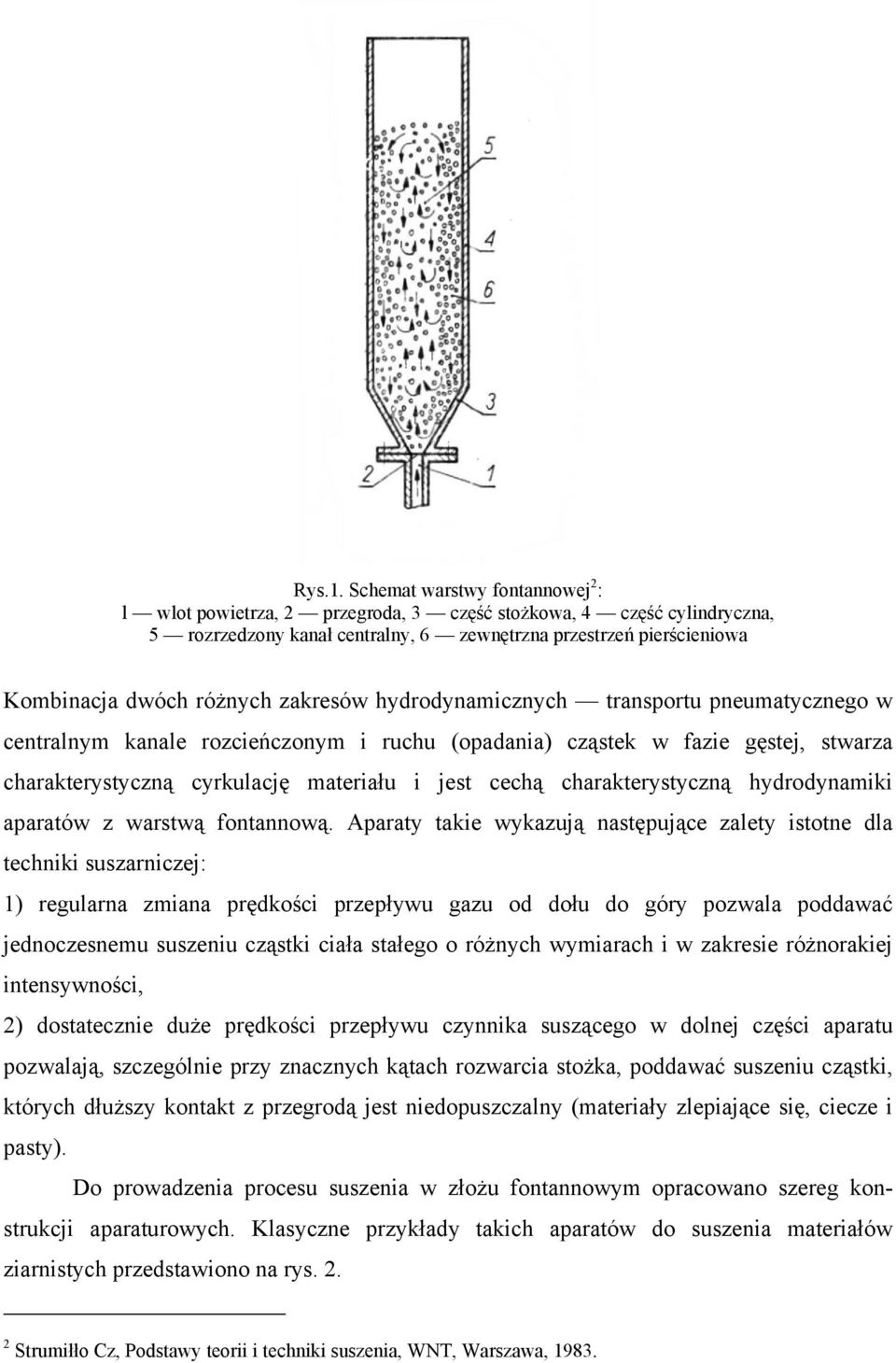 zakresów hydrodynamicznych transportu pneumatycznego w centralnym kanale rozcieńczonym i ruchu (opadania) cząstek w fazie gęstej, stwarza charakterystyczną cyrkulację materiału i jest cechą