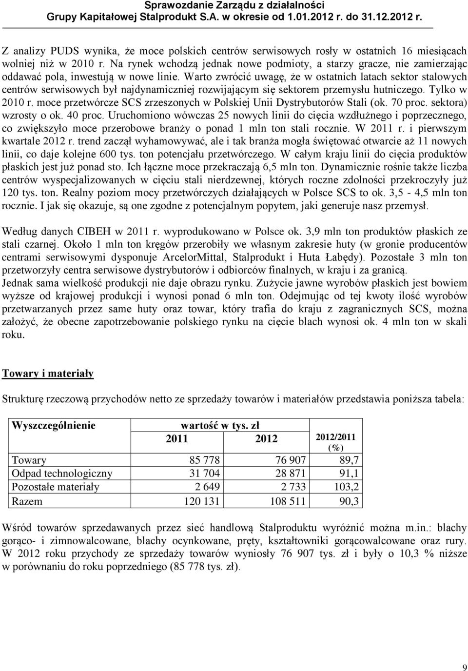 Warto zwrócić uwagę, że w ostatnich latach sektor stalowych centrów serwisowych był najdynamiczniej rozwijającym się sektorem przemysłu hutniczego. Tylko w 2010 r.