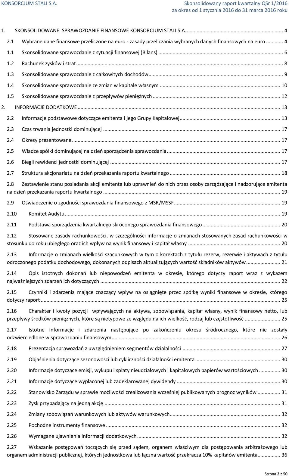 2 Rachunek zysków i strat... 8 1.3 Skonsolidowane sprawozdanie z całkowitych dochodów... 9 1.4 Skonsolidowane sprawozdanie ze zmian w kapitale własnym... 10 1.