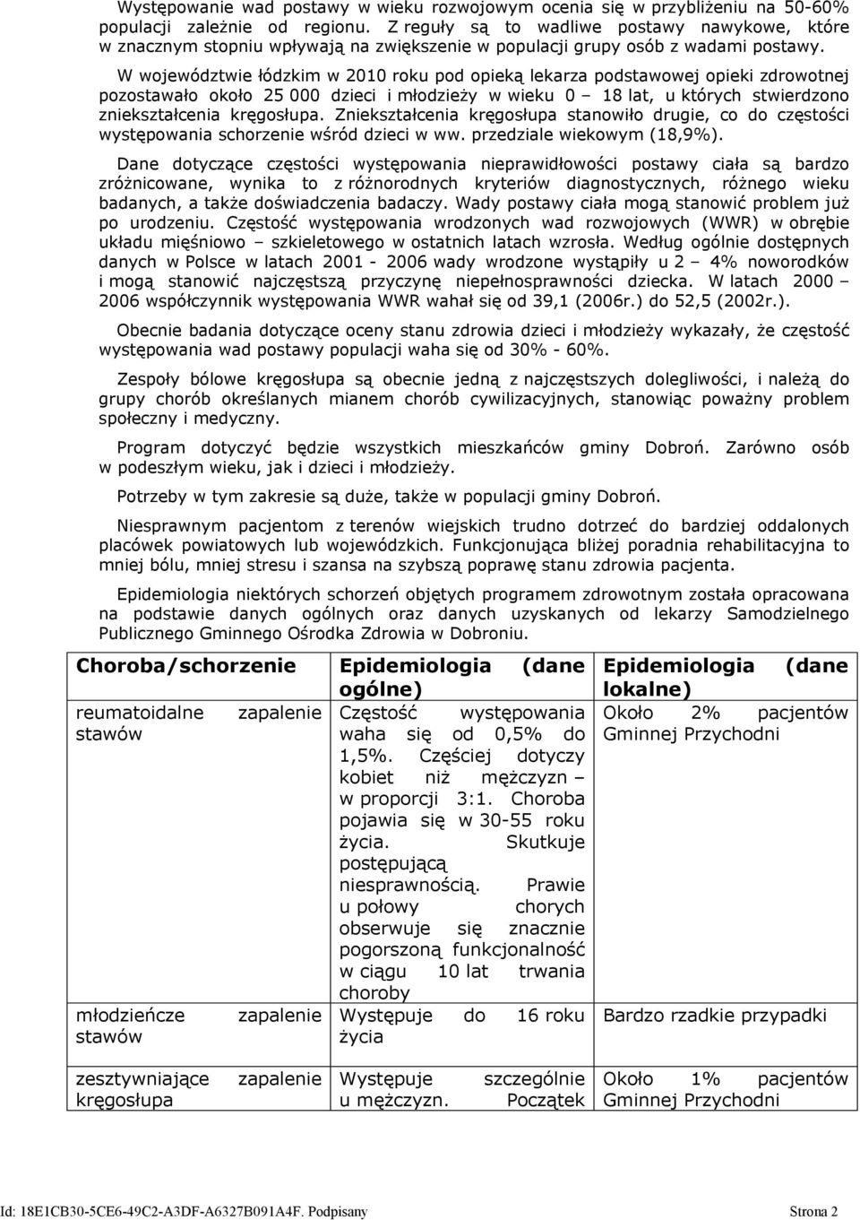 W województwie łódzkim w 2010 roku pod opieką lekarza podstawowej opieki zdrowotnej pozostawało około 25 000 dzieci i młodzieży w wieku 0 18 lat, u których stwierdzono zniekształcenia kręgosłupa.