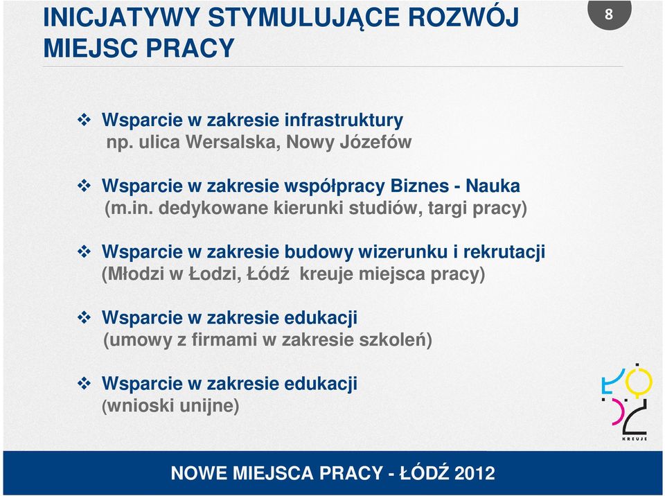 dedykowane kierunki studiów, targi pracy) Wsparcie w zakresie budowy wizerunku i rekrutacji (Młodzi w