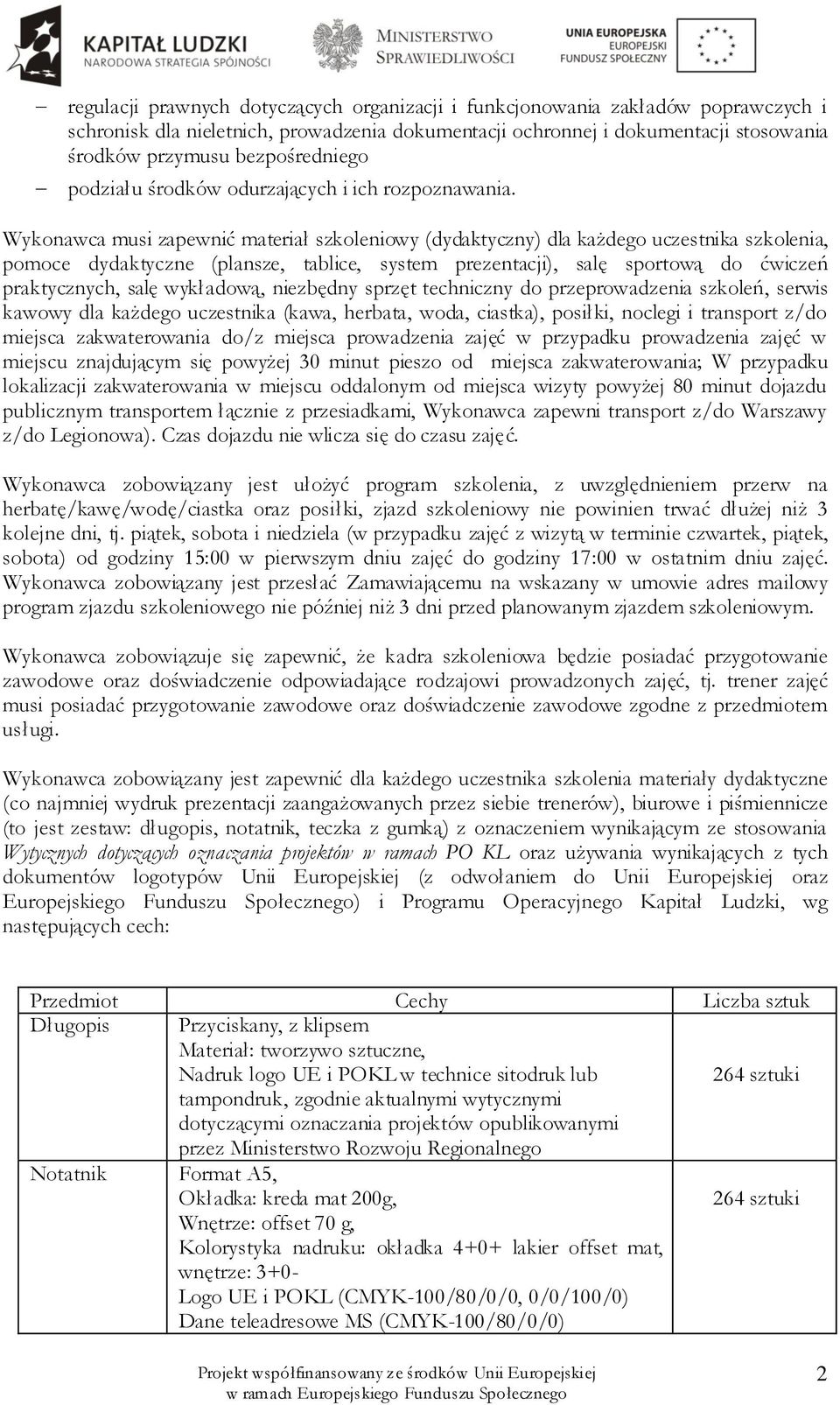 Wykonawca musi zapewnić materiał szkoleniowy (dydaktyczny) dla każdego uczestnika szkolenia, pomoce dydaktyczne (plansze, tablice, system prezentacji), salę sportową do ćwiczeń praktycznych, salę