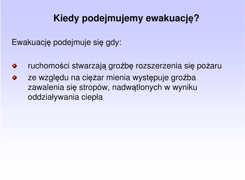 groźbę rozszerzenia się pożaru ze względu na ciężar