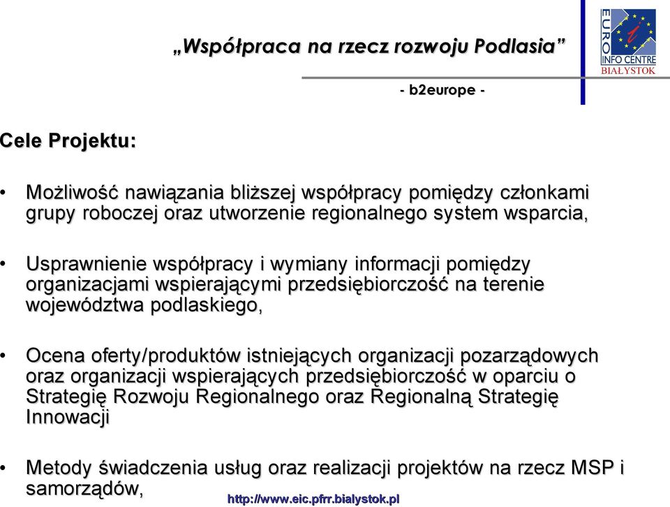 województwa podlaskiego, Ocena oferty/produktów istniejących organizacji pozarządowych oraz organizacji wspierających przedsiębiorczość w