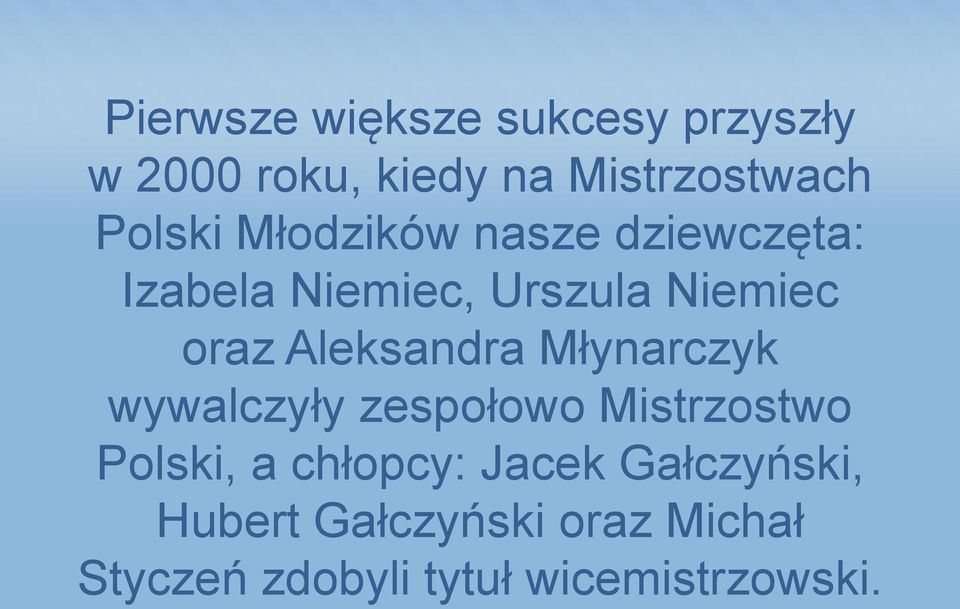Aleksandra Młynarczyk wywalczyły zespołowo Mistrzostwo Polski, a chłopcy: