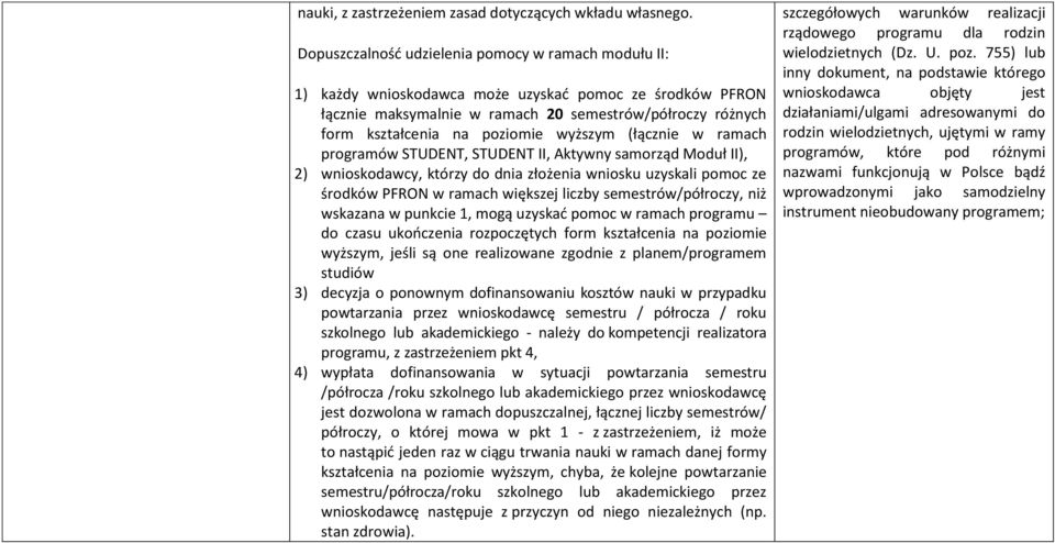 wyższym (łącznie w ramach programów STUDENT, STUDENT II, Aktywny samorząd Moduł II), 2) wnioskodawcy, którzy do dnia złożenia wniosku uzyskali pomoc ze środków PFRON w ramach większej liczby