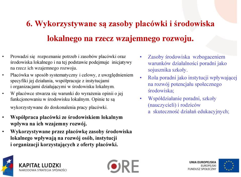 Placówka w sposób systematyczny i celowy, z uwzględnieniem specyfiki jej działania, współpracuje z instytucjami i organizacjami działającymi w środowisku lokalnym.