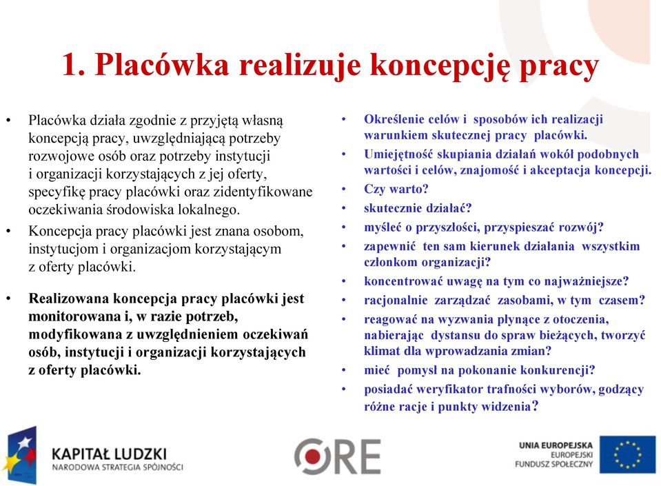 Realizowana koncepcja pracy placówki jest monitorowana i, w razie potrzeb, modyfikowana z uwzględnieniem oczekiwań osób, instytucji i organizacji korzystających z oferty placówki.