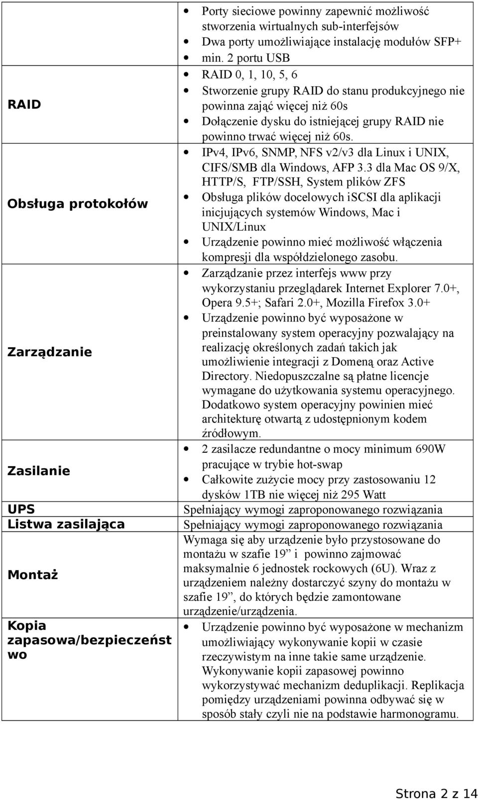 2 portu USB RAID 0, 1, 10, 5, 6 Stworzenie grupy RAID do stanu produkcyjnego nie powinna zająć więcej niż 60s Dołączenie dysku do istniejącej grupy RAID nie powinno trwać więcej niż 60s.