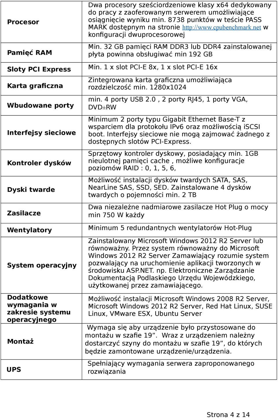 8738 punktów w teście PASS MARK dostępnym na stronie http://www.cpubenchmark.net w konfiguracji dwuprocesorowej Min.
