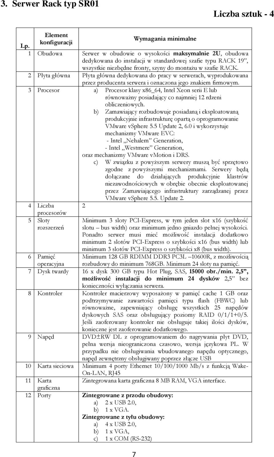 3 Procesor a) Procesor klasy x86_64, Intel Xeon serii E lub równoważny posiadający co najmniej 1 rdzeni obliczeniowych.