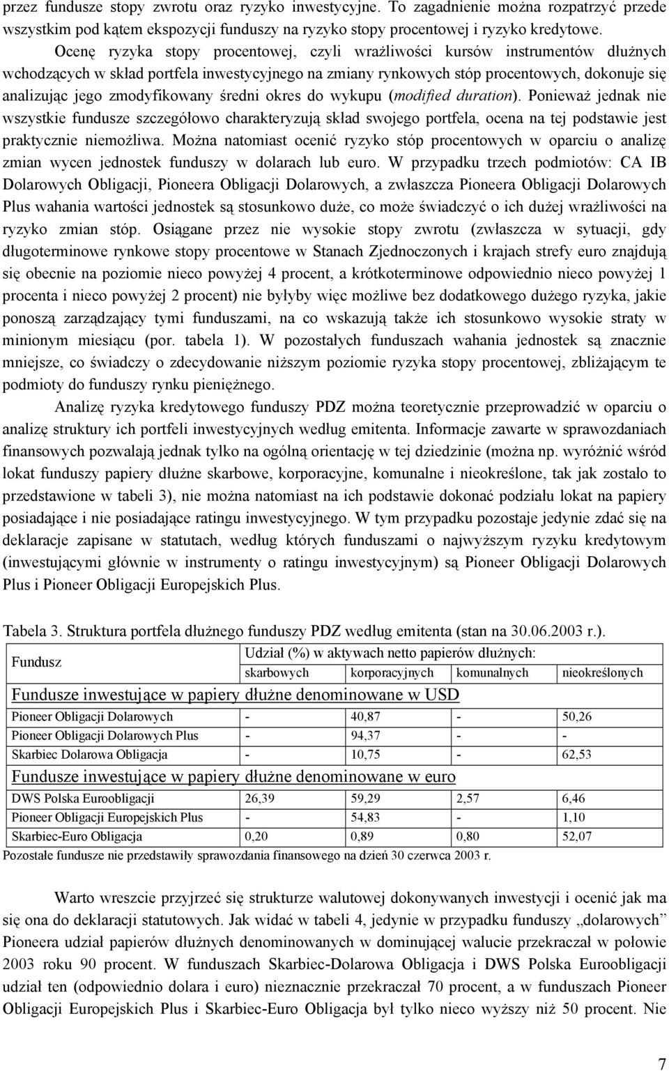 zmodyfikowany średni okres do wykupu (modified duration). Ponieważ jednak nie wszystkie fundusze szczegółowo charakteryzują skład swojego portfela, ocena na tej podstawie jest praktycznie niemożliwa.