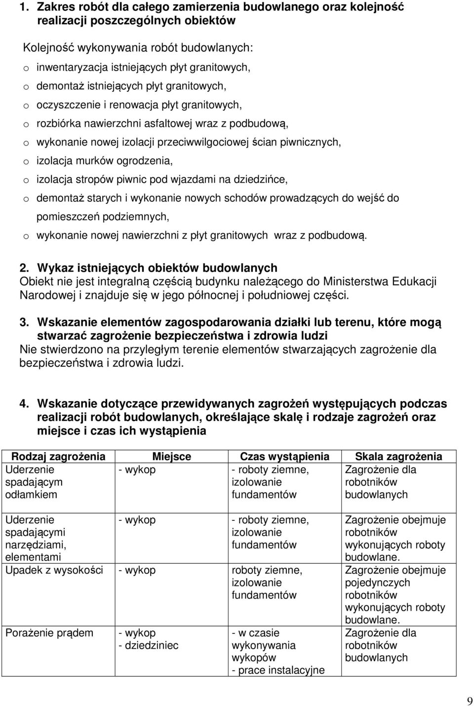 piwnicznych, o izolacja murków ogrodzenia, o izolacja stropów piwnic pod wjazdami na dziedzińce, o demontaż starych i wykonanie nowych schodów prowadzących do wejść do pomieszczeń podziemnych, o