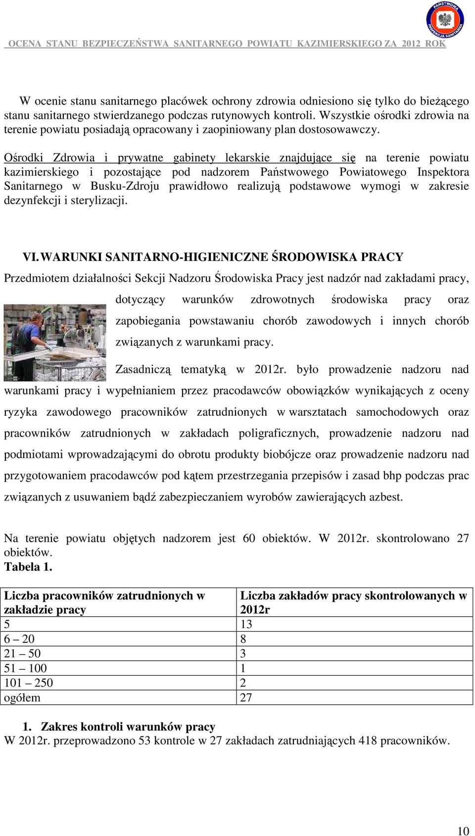 Ośrodki Zdrowia i prywatne gabinety lekarskie znajdujące się na terenie powiatu kazimierskiego i pozostające pod nadzorem Państwowego Powiatowego Inspektora Sanitarnego w Busku-Zdroju prawidłowo