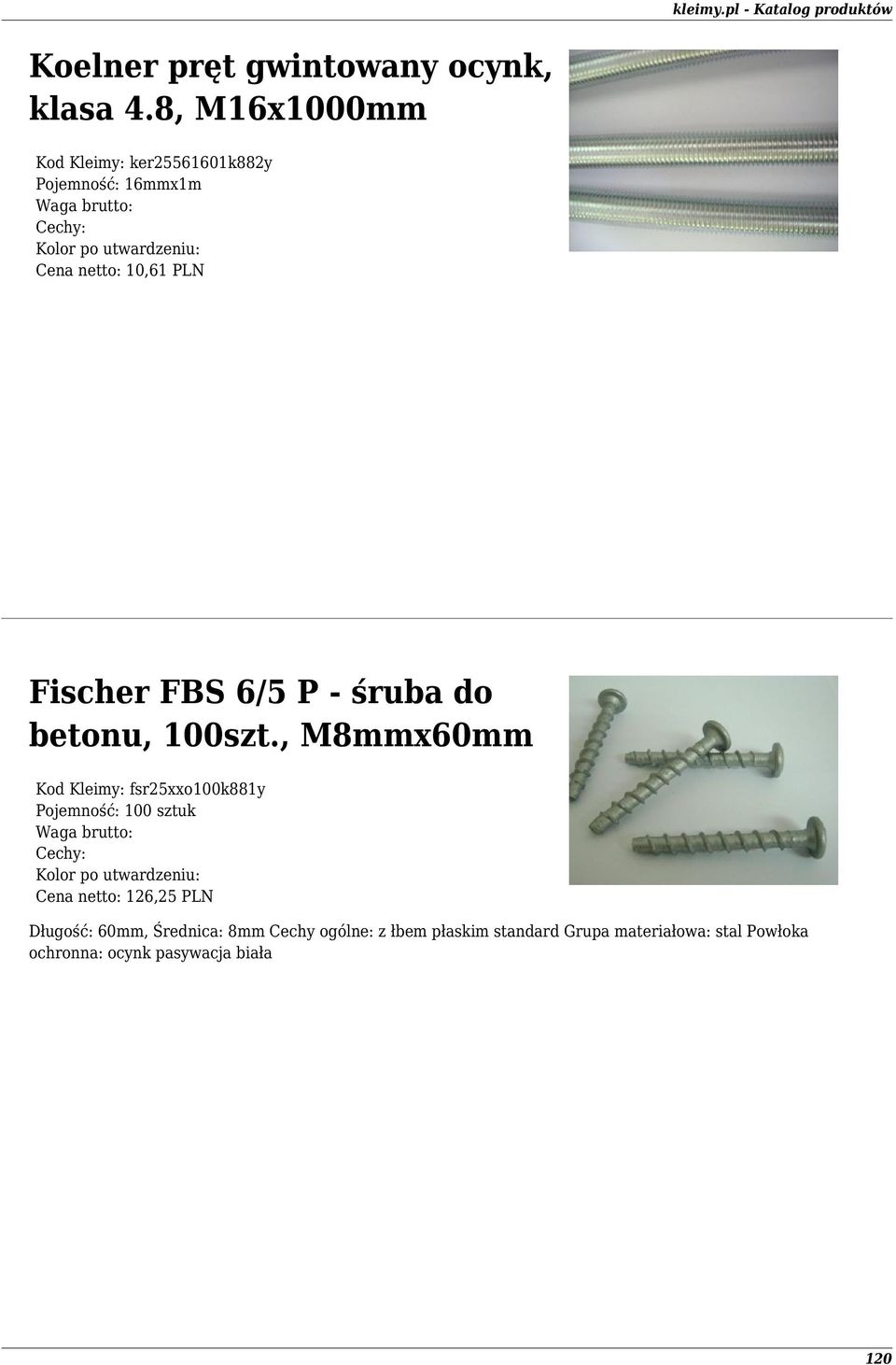 FBS 6/5 P - śruba do betonu, 100szt.