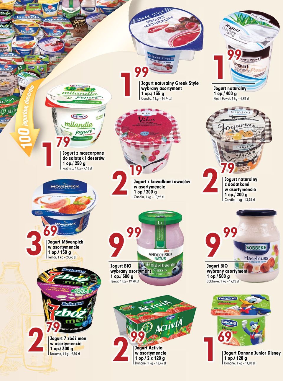 / 50 g Temar, 24,60 zł 2 9 9 Jogurt z kawałkami owoców op./ 200 g Candia, 0,95 zł Jogurt BIO op./ 500 g Temar, 9,98 zł 2 79 Jogurt 7 zbóż men op.