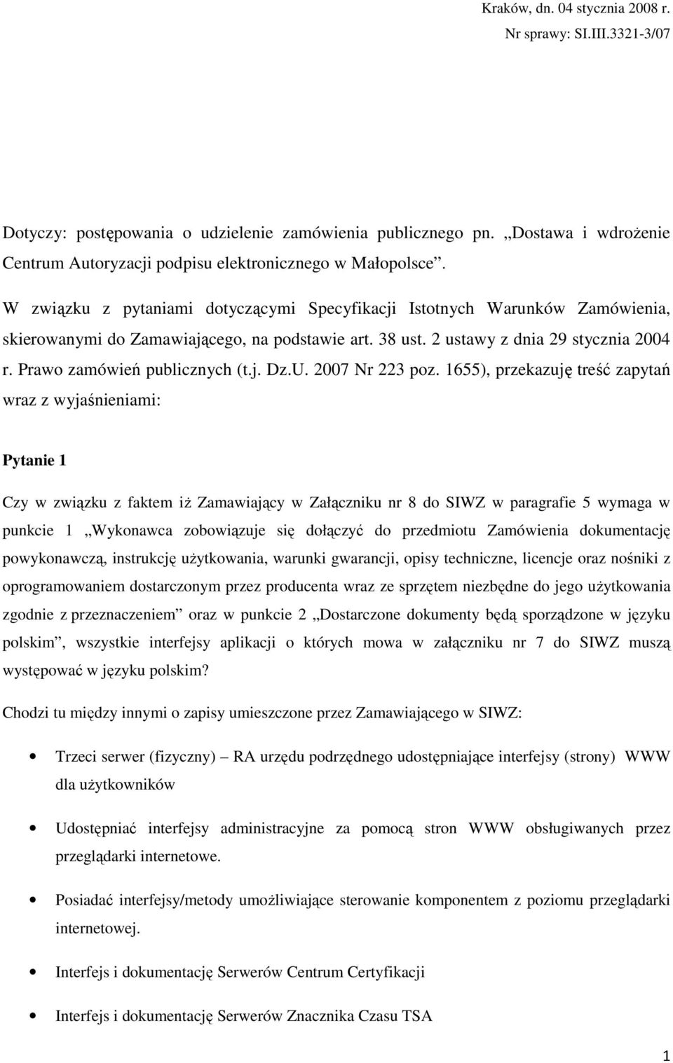 Prawo zamówień publicznych (t.j. Dz.U. 2007 Nr 223 poz.