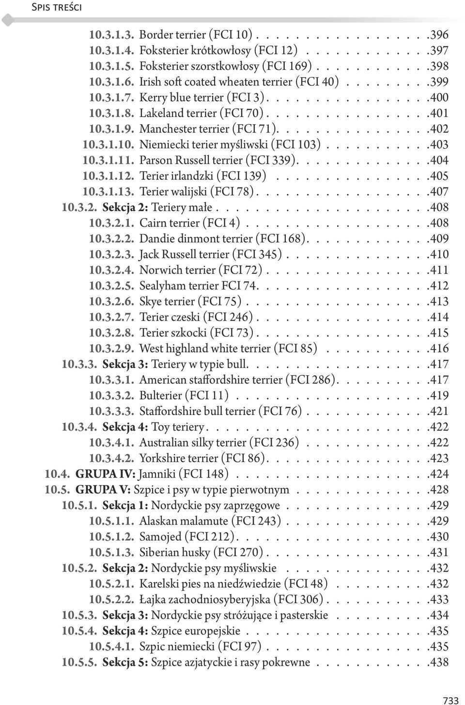 ......... 403 10.3.1.11. Parson Russell terrier (FCI 339).............404 10.3.1.12. Terier irlandzki (FCI 139)................405 10.3.1.13. Terier walijski (FCI 78).................407 10.3.2. Sekcja 2: Teriery małe.