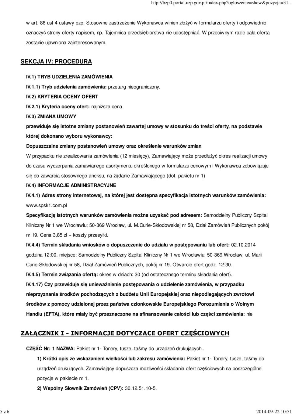 IV.2) KRYTERIA OCENY OFERT IV.