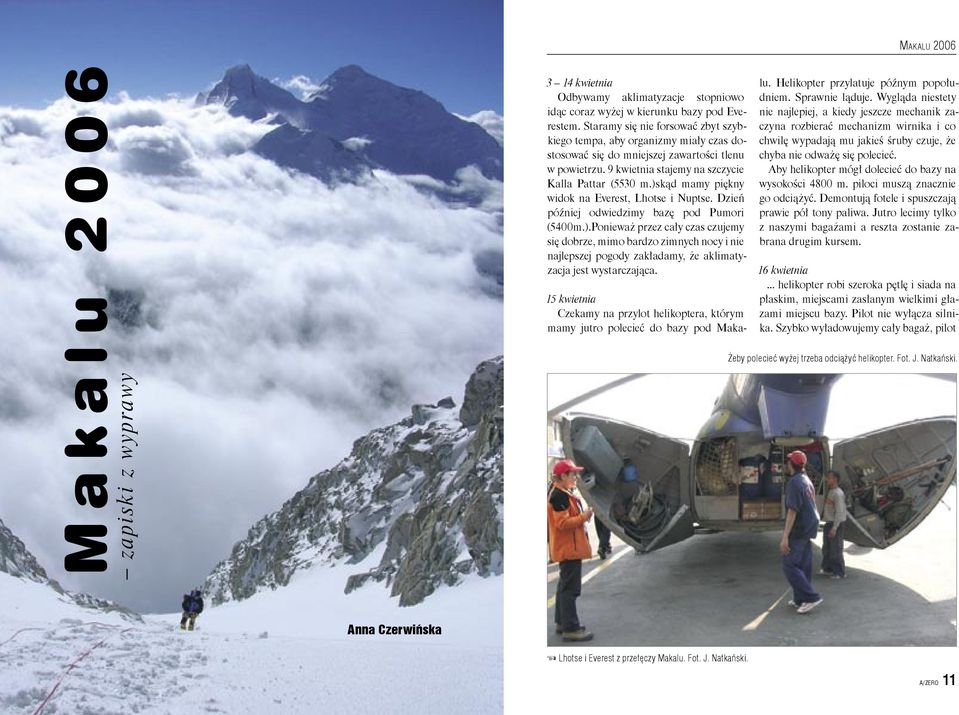 )skąd mamy piękny widok na Everest, Lhotse i Nuptse. Dzień później odwiedzimy bazę pod Pumori (5400m.).Ponieważ przez cały czas czujemy się dobrze, mimo bardzo zimnych nocy i nie najlepszej pogody zakładamy, że aklimatyzacja jest wystarczająca.
