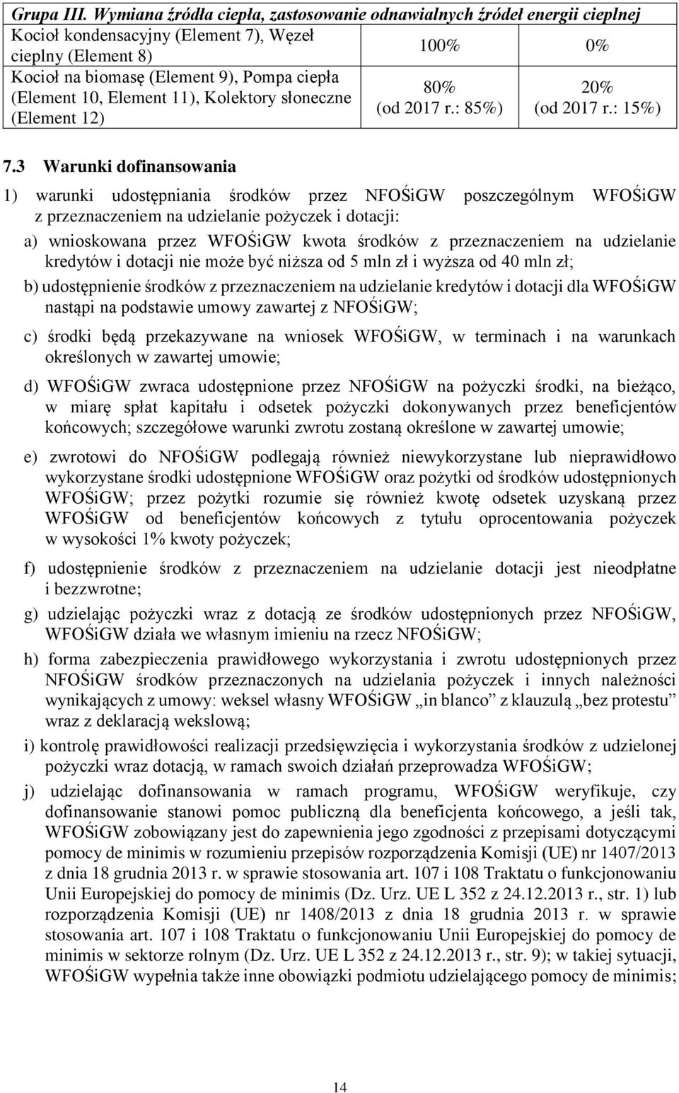 (Element 10, Element 11), Kolektory słoneczne (od 2017 r.: 85%) (od 2017 r.: 15%) (Element 12) 7.