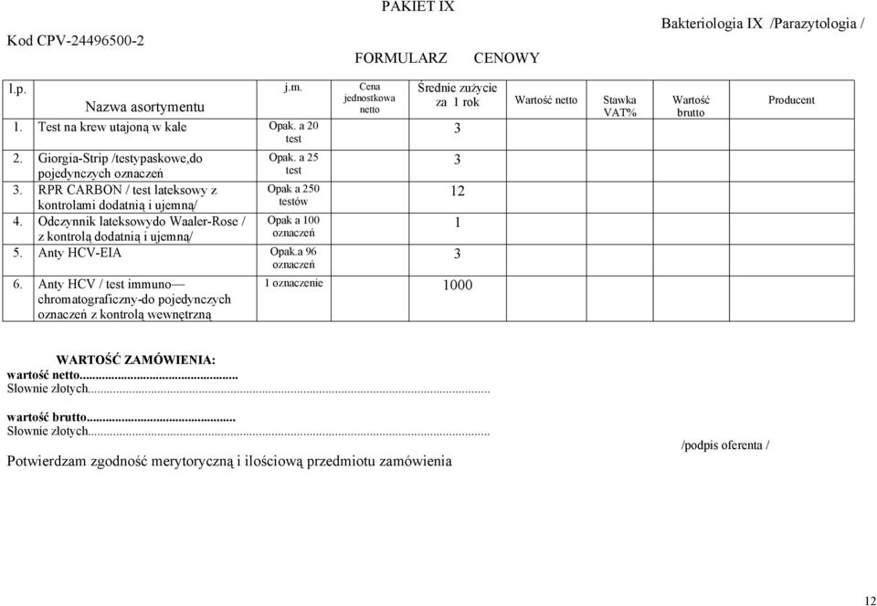 RPR CARBON / test lateksowy z Opak a 250 kontrolami dodatnią i ujemną/ testów 4.