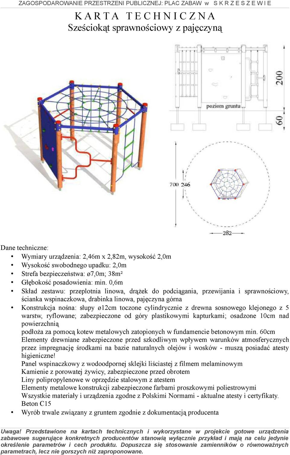 ryflowane; zabezpieczone od góry plastikowymi kapturkami; osadzone 10cm nad powierzchnią podłoża za pomocą kotew metalowych zatopionych w fundamencie betonowym min.