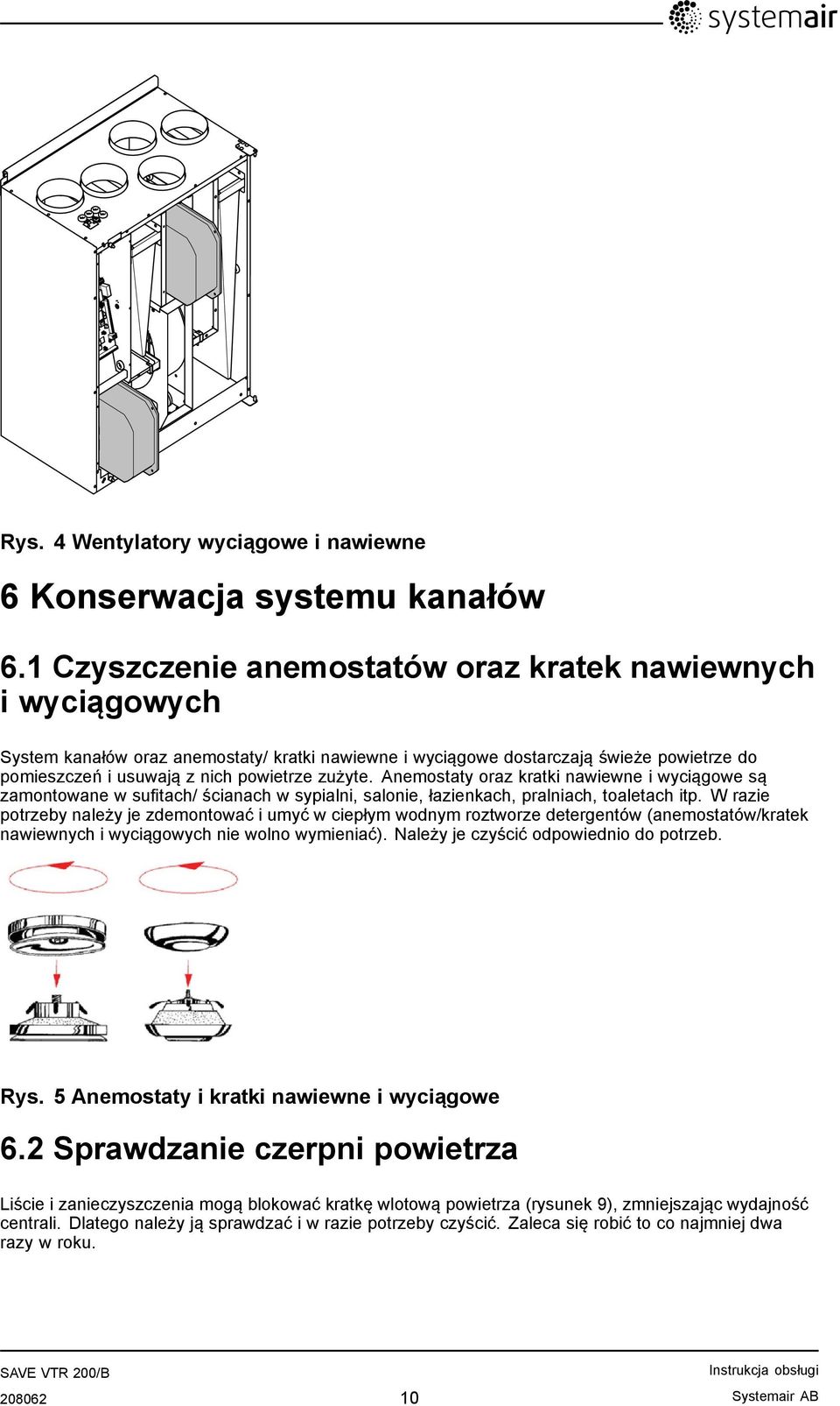 zużyte. Anemostaty oraz kratki nawiewne i wyciągowe są zamontowane w sufitach/ ścianach w sypialni, salonie, łazienkach, pralniach, toaletach itp.