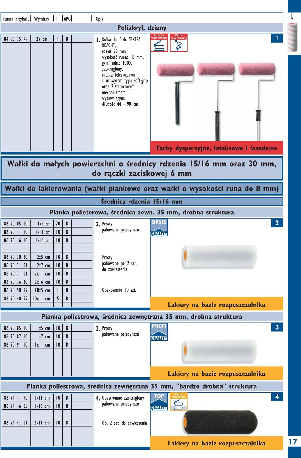 Wa ki do ma ych powierzchni o Êrednicy rdzenia /6 mm oraz 0 mm, do ràczki zaciskowej 6 mm Wa ki do lakierowania (wa ki piankowe oraz wa ki o wysokoêci runa do 8 mm) 86 70 0 0 x cm 0 B 86 70 0 x cm 0