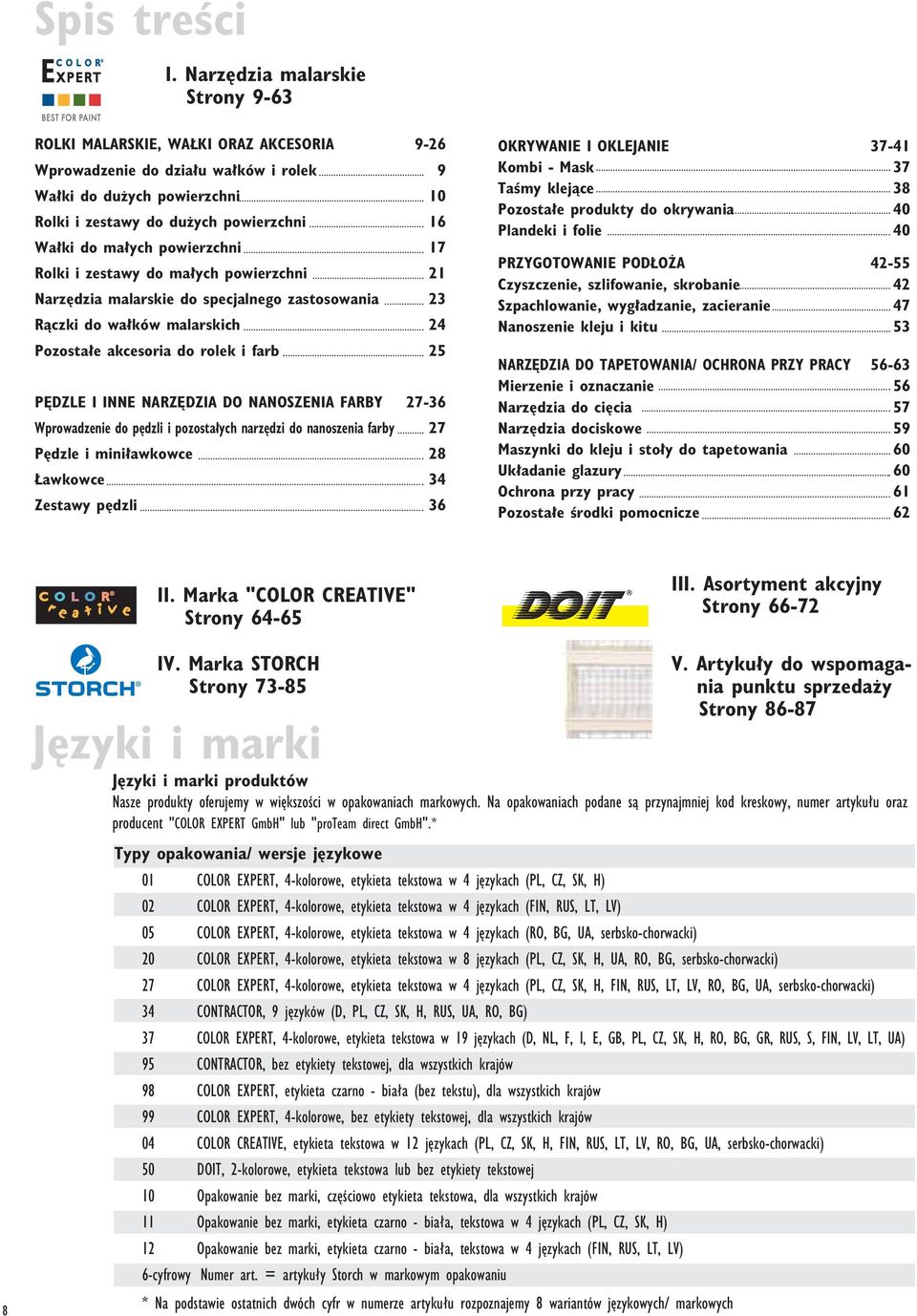 powierzchni 7 Rolki i zestawy do ma ych powierzchni Narz dzia malarskie do specjalnego zastosowania Ràczki do wa ków malarskich Pozosta e akcesoria do rolek i farb P DZLE I INNE NARZ DZIA DO
