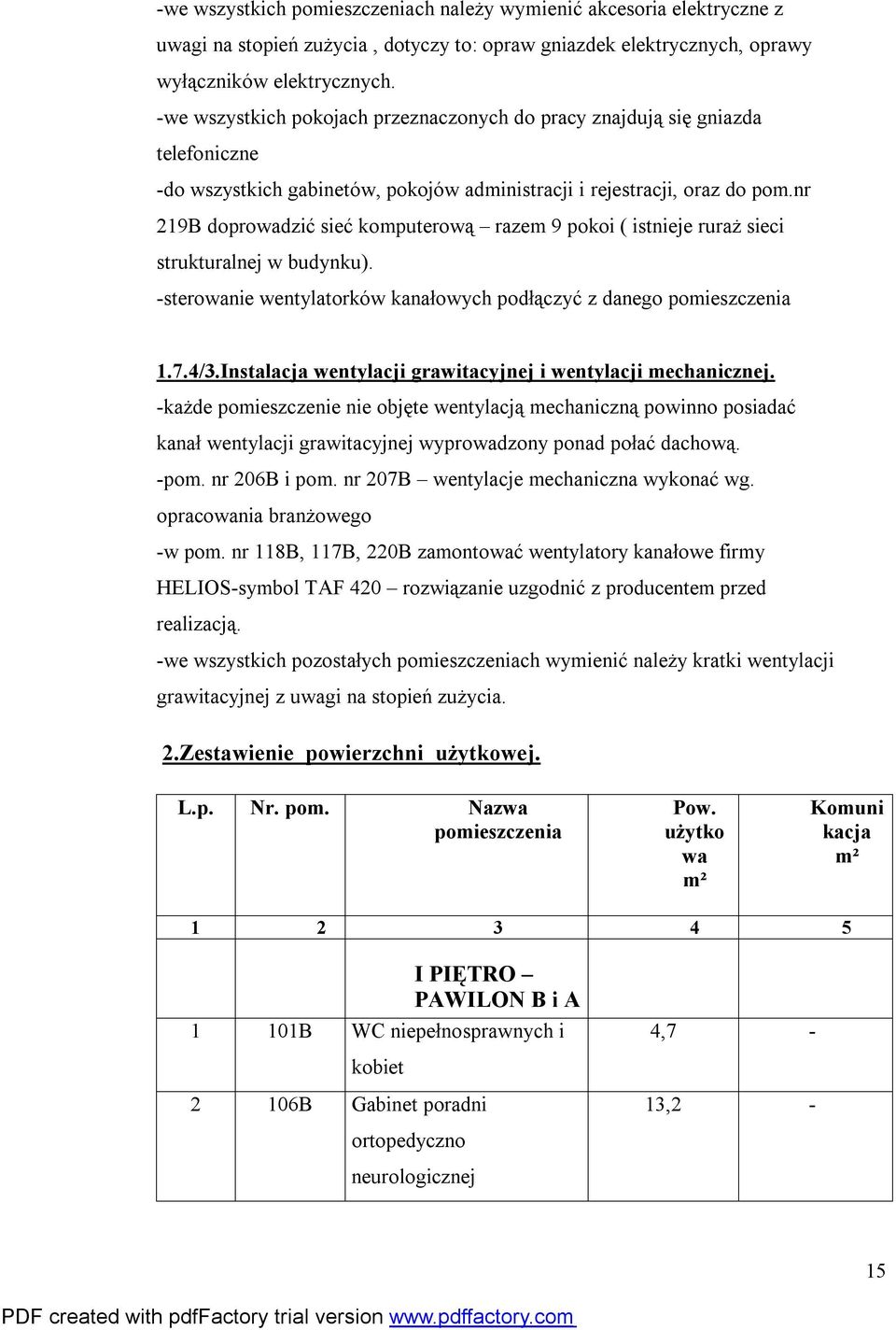 nr 219B doprowadzić sieć komputerową razem 9 pokoi ( istnieje ruraż sieci strukturalnej w budynku). -sterowanie wentylatorków kanałowych podłączyć z danego pomieszczenia 1.7.4/3.
