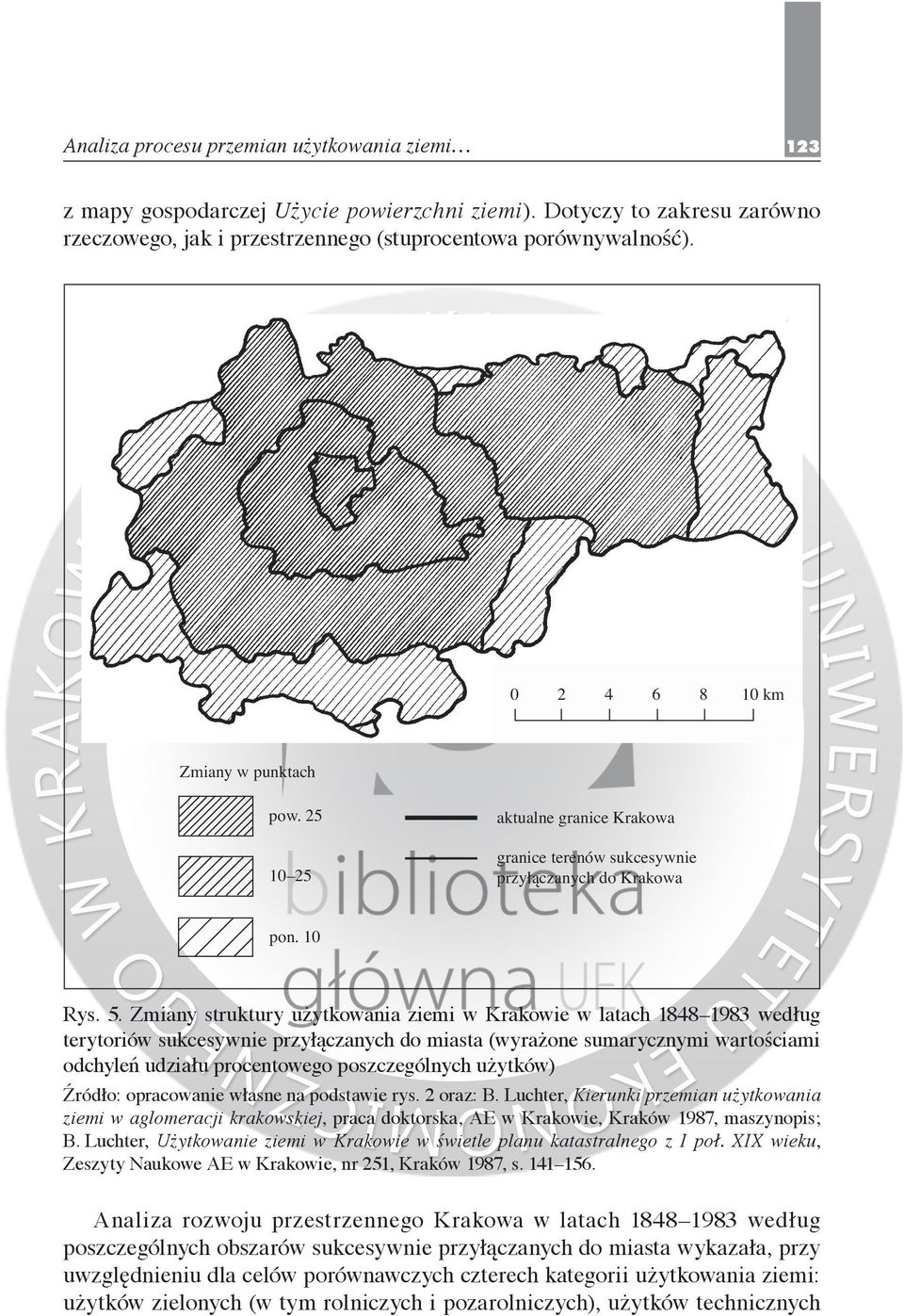 Zmiany struktury użytkowania ziemi w Krakowie w latach 1848 1983 według terytoriów sukcesywnie przyłączanych do miasta (wyrażone sumarycznymi wartościami odchyleń udziału procentowego poszczególnych