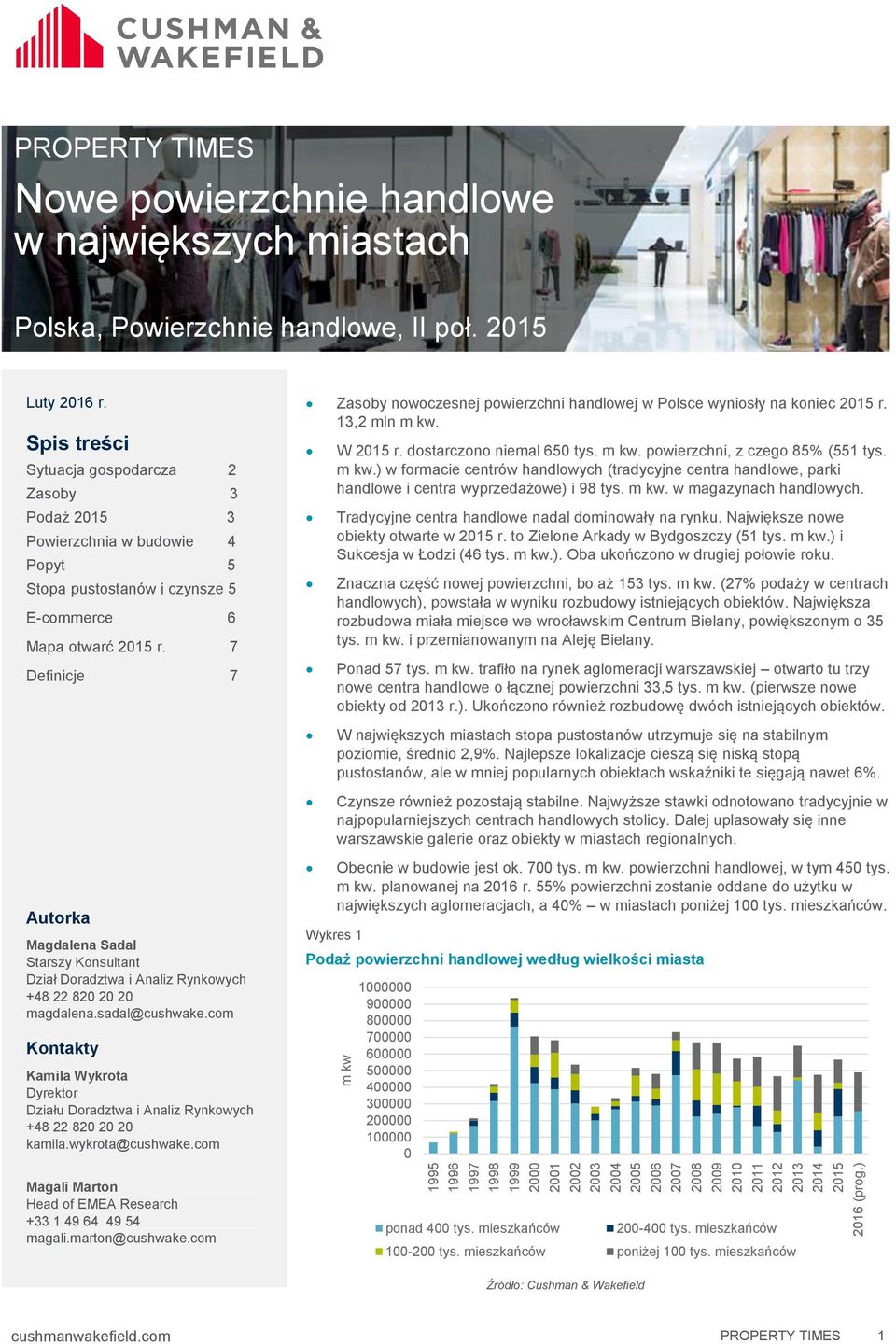 7 Definicje 7 Autorka Magdalena Sadal Starszy Konsultant Dział Doradztwa i Analiz Rynkowych magdalena.sadal@cushwake.com Kontakty Kamila Wykrota Dyrektor Działu Doradztwa i Analiz Rynkowych kamila.