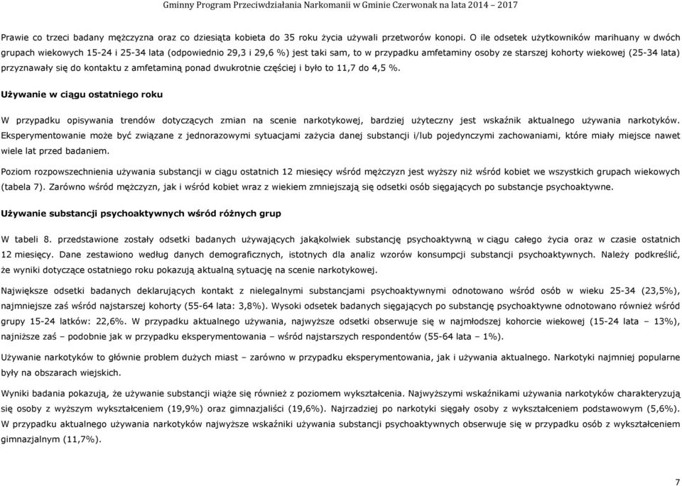 przyznawały się do kontaktu z amfetaminą ponad dwukrotnie częściej i było to 11,7 do 4,5 %.