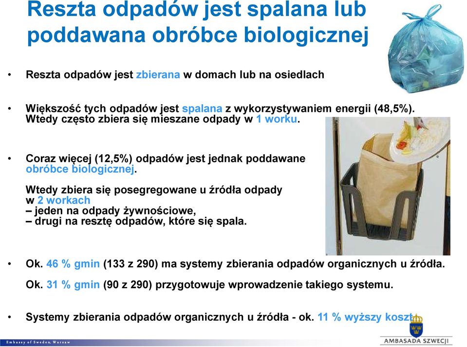 Wtedy zbiera się posegregowane u źródła odpady w 2 workach jeden na odpady żywnościowe, drugi na resztę odpadów, które się spala. Ok.