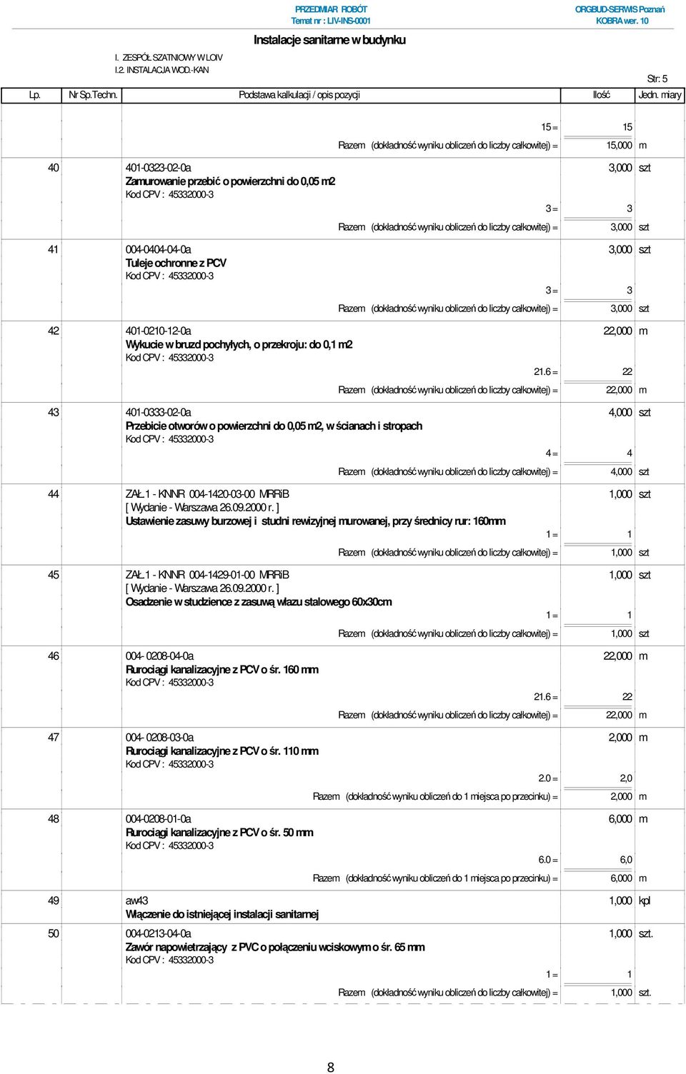 obliczeń do liczby całkowitej) = 3,000 szt 41 004-0404-04-0a 3,000 szt Tuleje ochronne z PCV 3 = 3 Razem (dokładność wyniku obliczeń do liczby całkowitej) = 3,000 szt 42 401-0210-12-0a 22,000 m