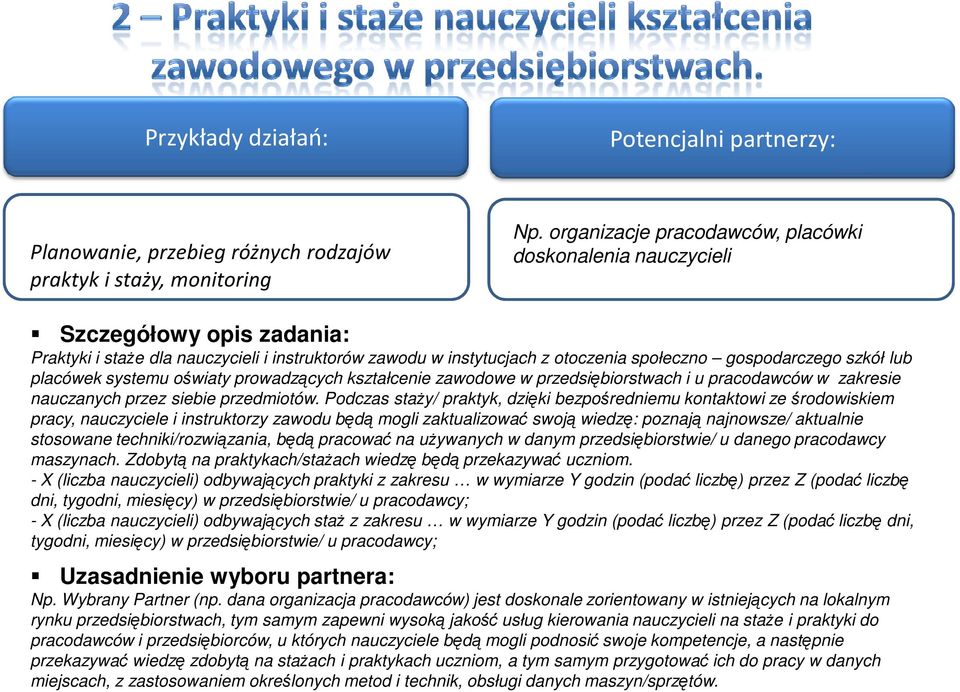 prowadzących kształcenie zawodowe w przedsiębiorstwach i u pracodawców w zakresie nauczanych przez siebie przedmiotów.