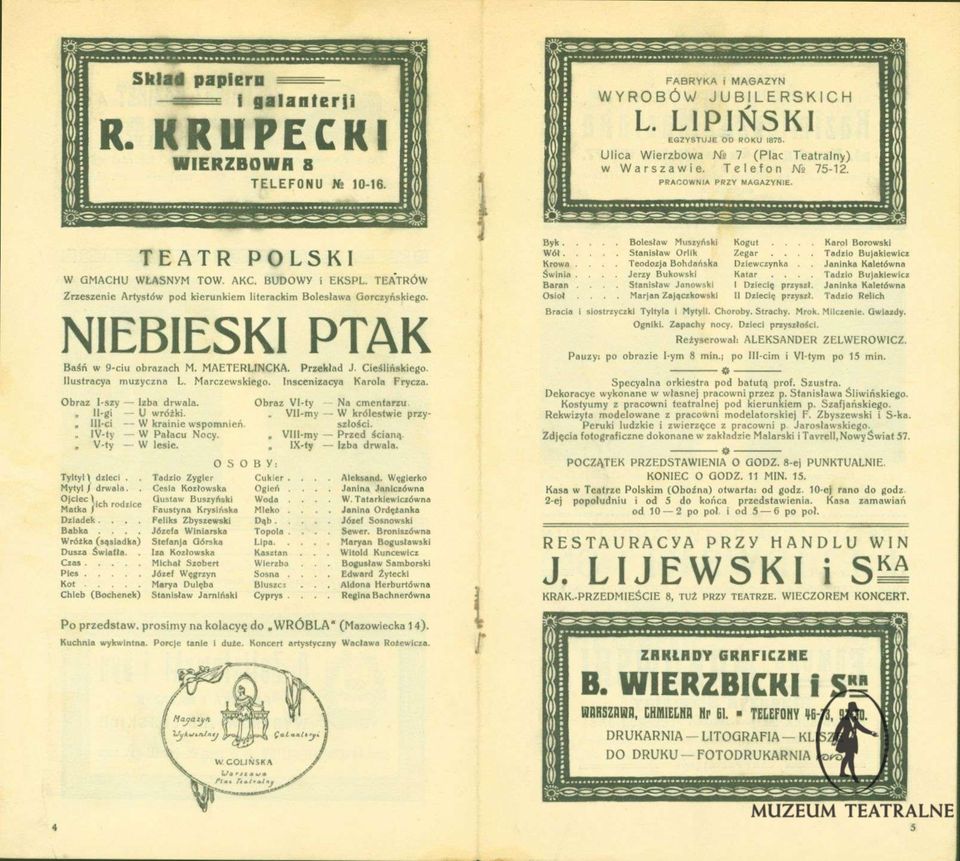 Ittcenzacya Karola Frycza. Obraz l-szy Izba drwala. Obraz Vl-ty. Il-g - U wróżk.. VJI-my, Ul-c - W krane wsponutcń.. IV-ly - W Pałacu Nocy., Vl»-fny. V-ty - W lese.. IX-ty 0 5 0 B Y; Na cmentarzu.