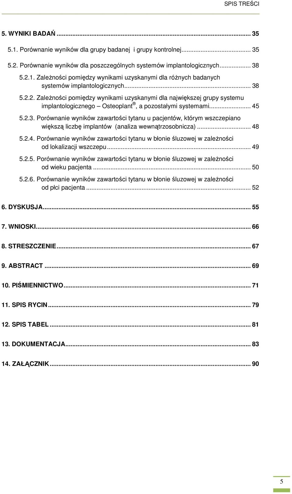 .. 48 5.2.4. Porównanie wyników zawartości tytanu w błonie śluzowej w zaleŝności od lokalizacji wszczepu... 49 5.2.5. Porównanie wyników zawartości tytanu w błonie śluzowej w zaleŝności od wieku pacjenta.