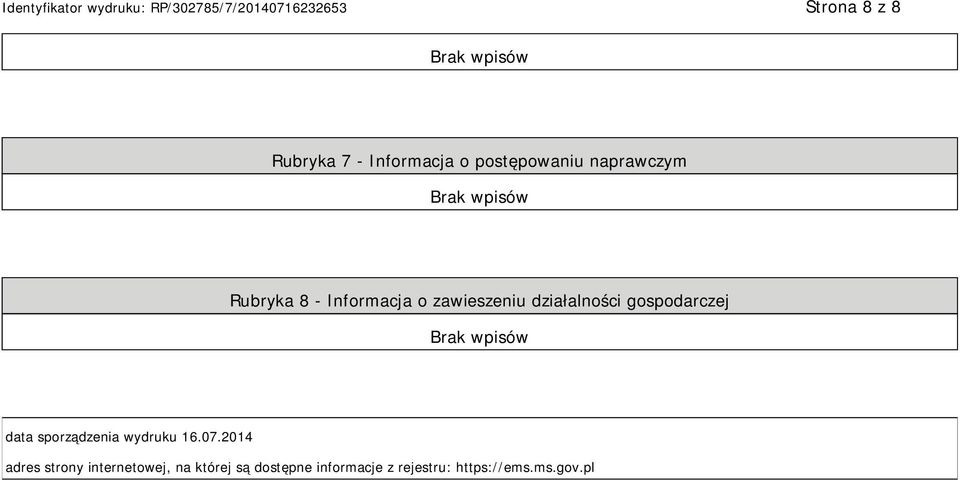 data sporządzenia wydruku 16.07.