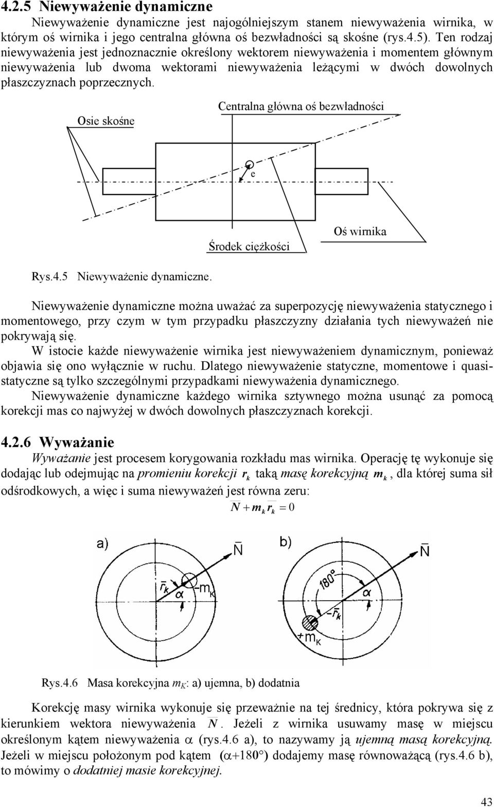 Osie skośne Centrln główn oś bezwłdności e Środek ciężkości Oś wirnik Rys.4.5 iewywżenie dyniczne.
