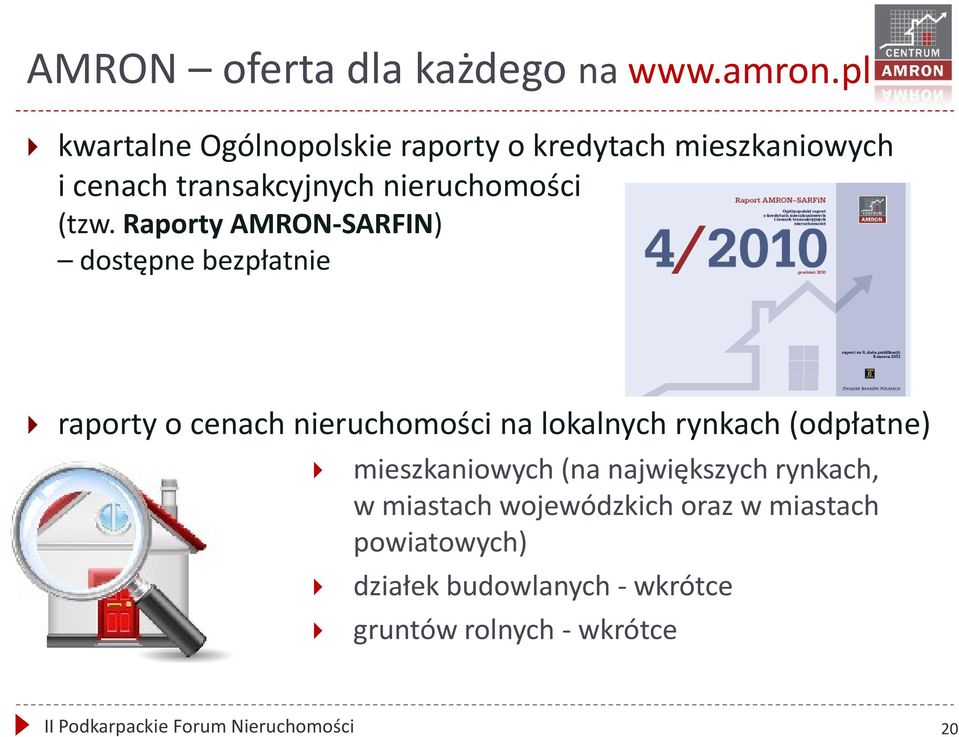 Raporty AMRON-SARFIN) dostępne bezpłatnie raporty o cenach nieruchomości na lokalnych rynkach (odpłatne)