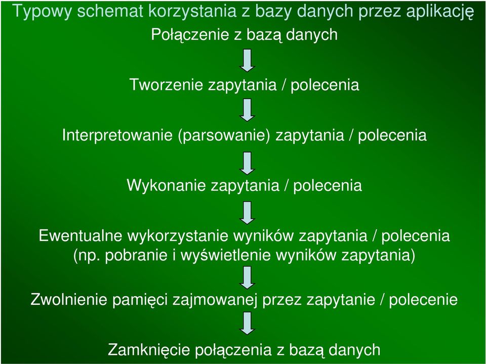 polecenia Ewentualne wykorzystanie wyników zapytania / polecenia (np.