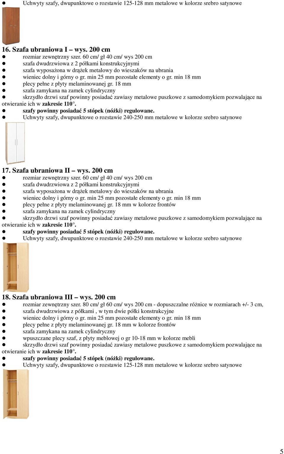 min 18 mm plecy pełne z płyty melaminowanej gr.