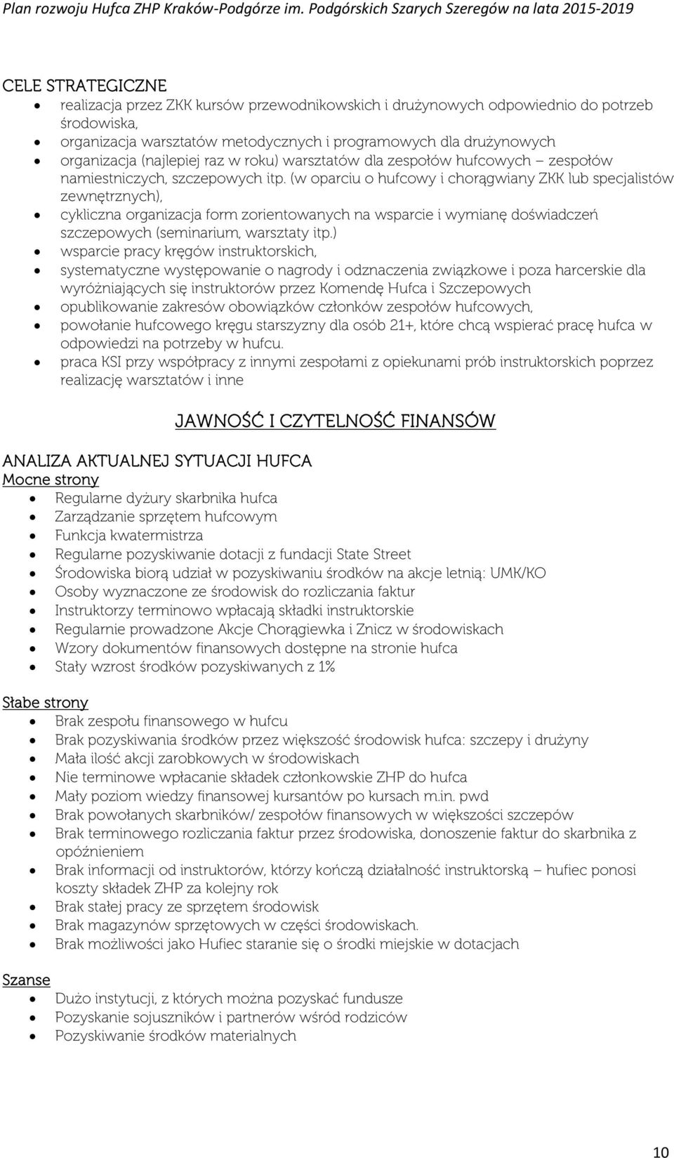 (w oparciu o hufcowy i chorągwiany ZKK lub specjalistów zewnętrznych), cykliczna organizacja form zorientowanych na wsparcie i wymianę doświadczeń szczepowych (seminarium, warsztaty itp.