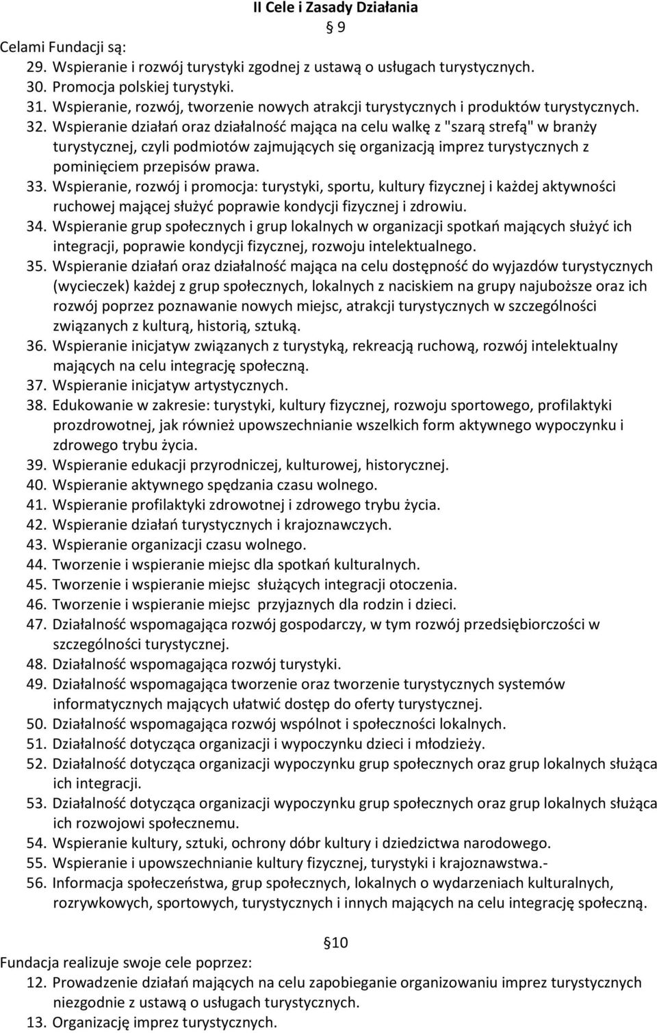 Wspieranie działań oraz działalność mająca na celu walkę z "szarą strefą" w branży turystycznej, czyli podmiotów zajmujących się organizacją imprez turystycznych z pominięciem przepisów prawa. 33.