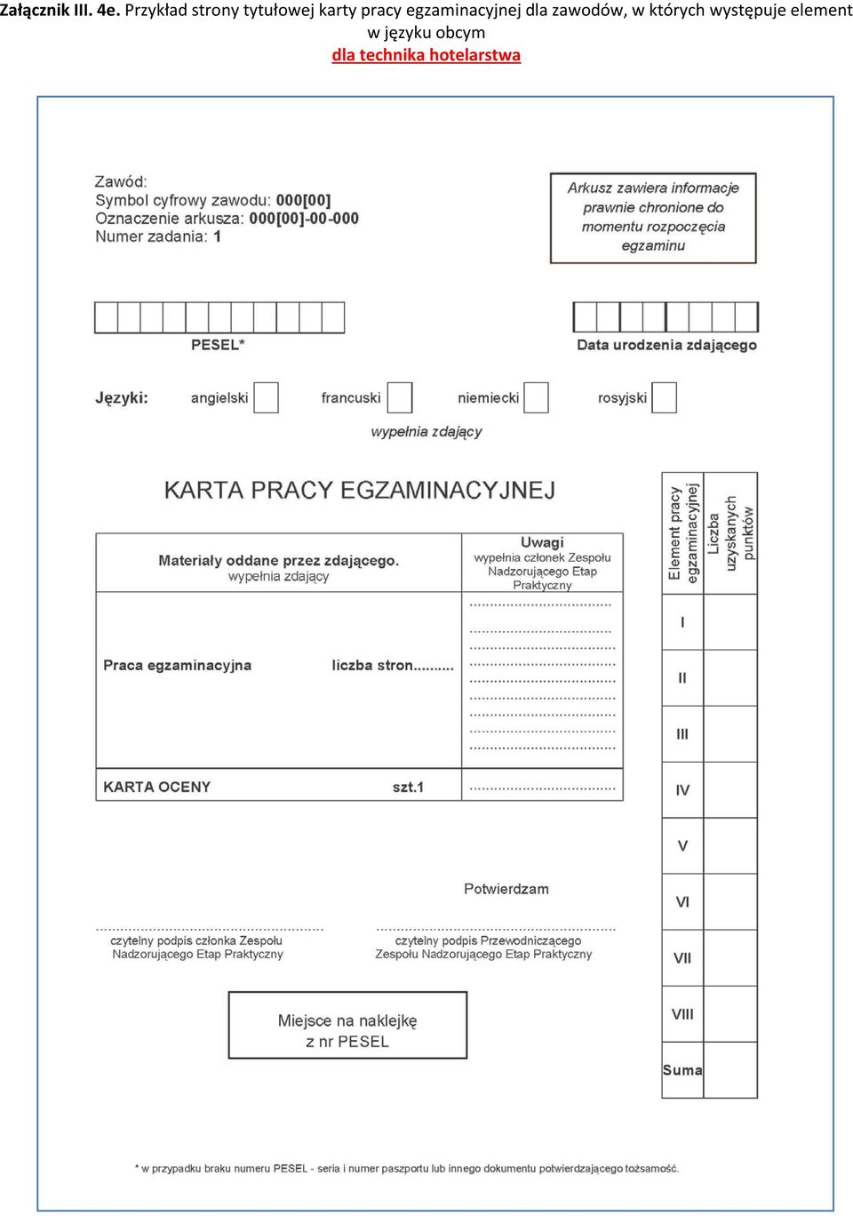 egzaminacyjnej dla zawodów, w których