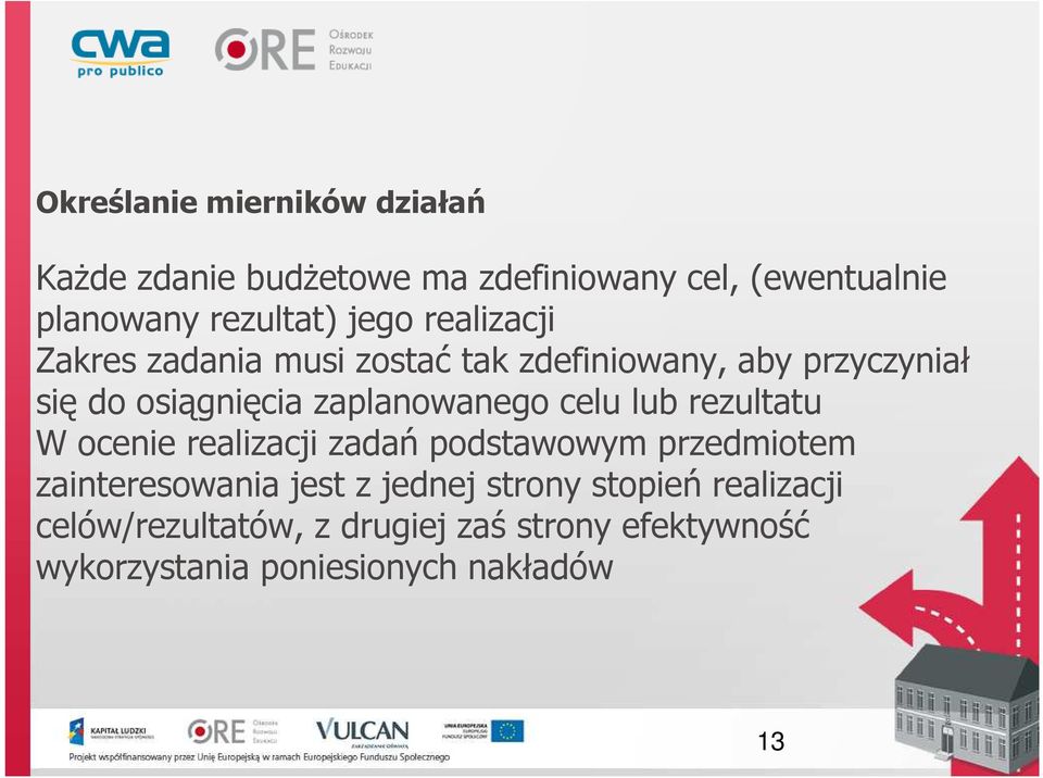 zaplanowanego celu lub rezultatu W ocenie realizacji zadań podstawowym przedmiotem zainteresowania jest z